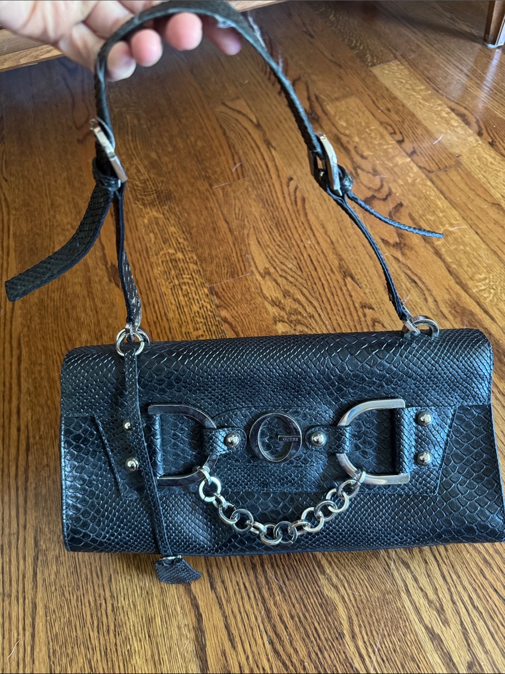 Guess Y2K Black Crocodile style Purse